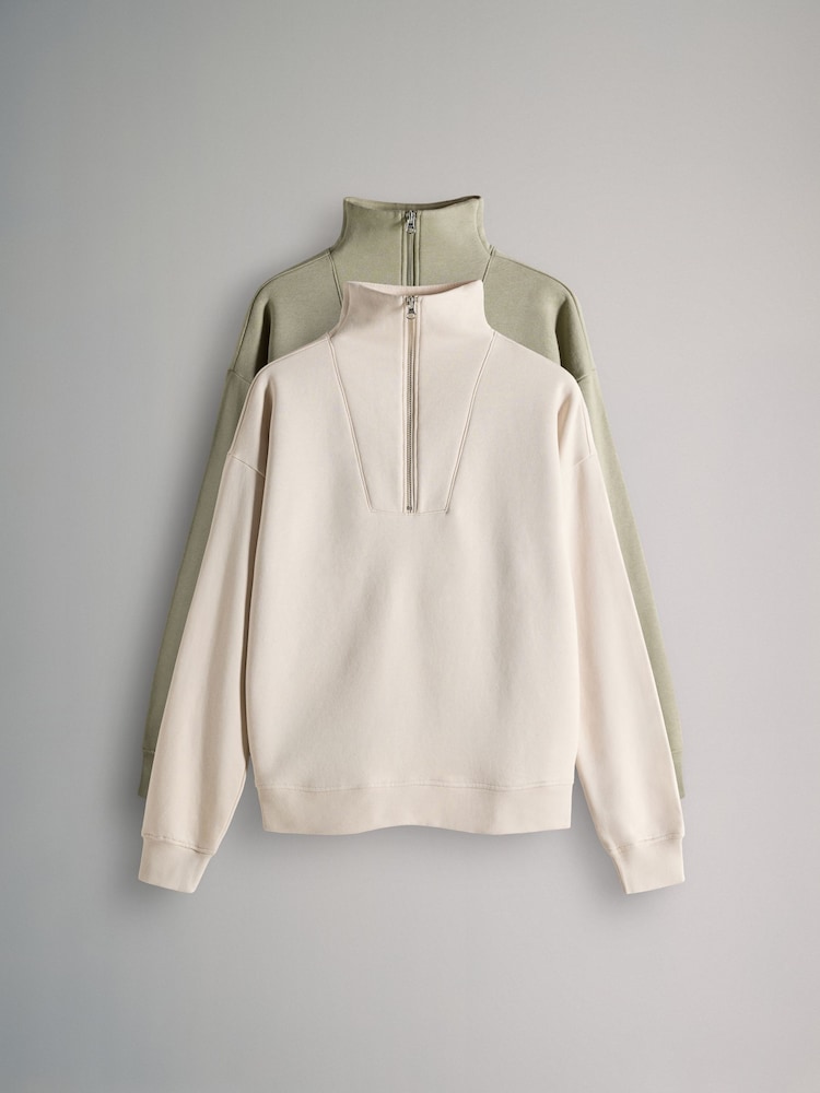 The Set Stone/Khaki 2 Pack Half Zip Funnel Neck Sweatshirts - Image 1 of 5