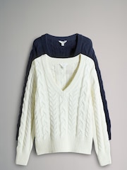 O conjunto 2 Pacote de jumpers de malha trançada com decote em V - Imagem 1 de 5