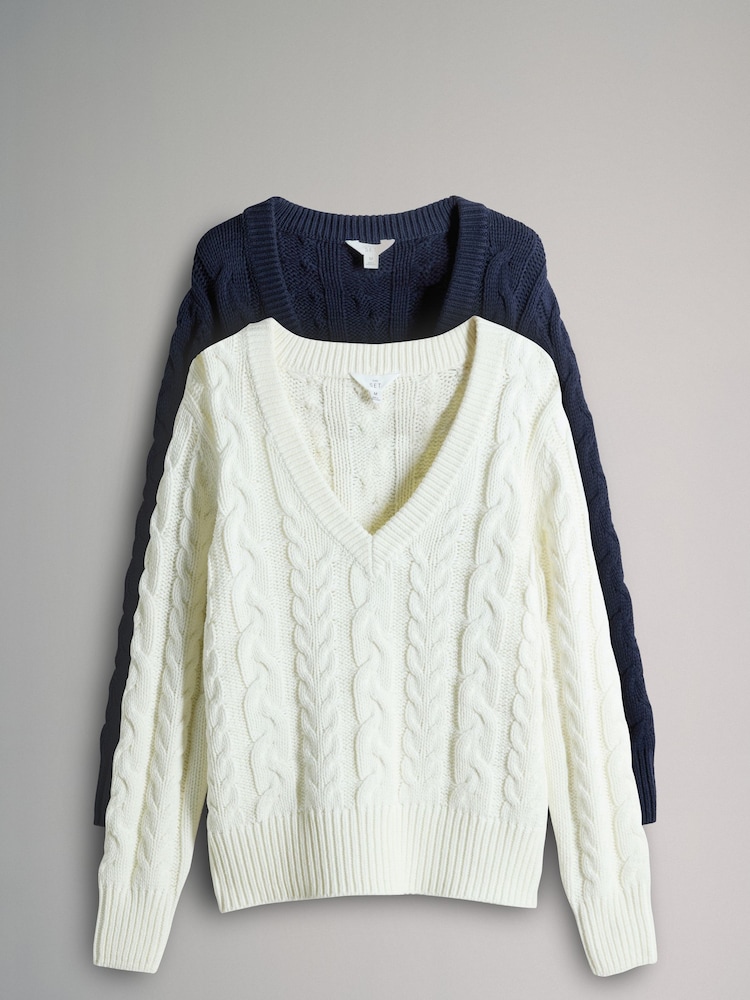 O conjunto 2 Pacote de jumpers de malha trançada com decote em V - Imagem 1 de 5