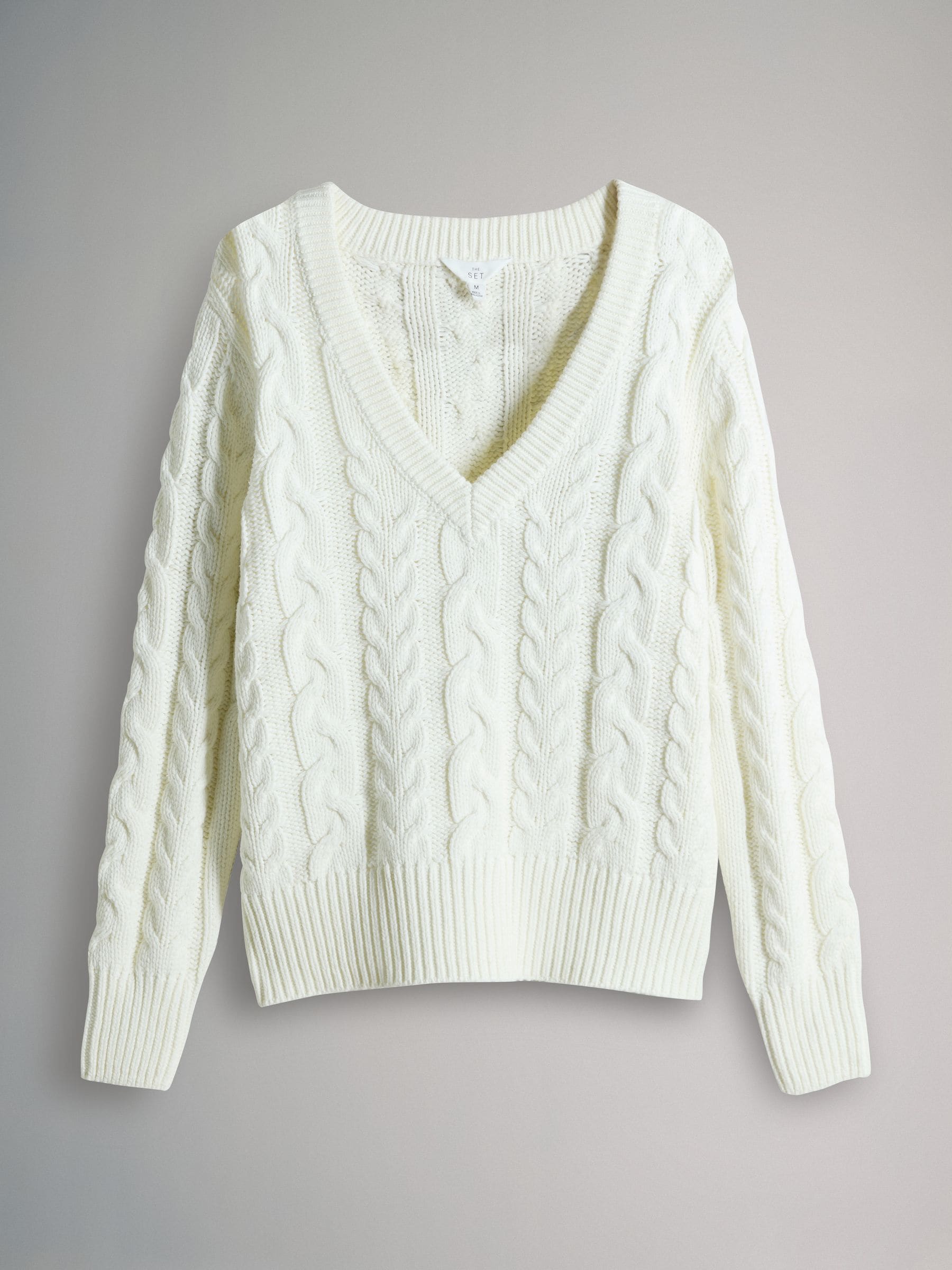Buy The Set Navy Blue/Cream 2 Pack Cable Knitted V-Neck Jumpers