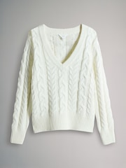 O conjunto 2 Pacote de jumpers de malha trançada com decote em V - Imagem 3 de 5