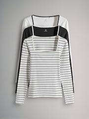 The Set Black/White/Stripe 3 Pack Square Neck Longsleeve T-Shirts - Image 1 of 6
