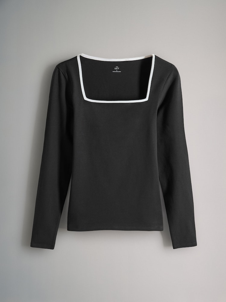 The Set Black/White/Stripe 3 Pack Square Neck Longsleeve T-Shirts - Image 2 of 6