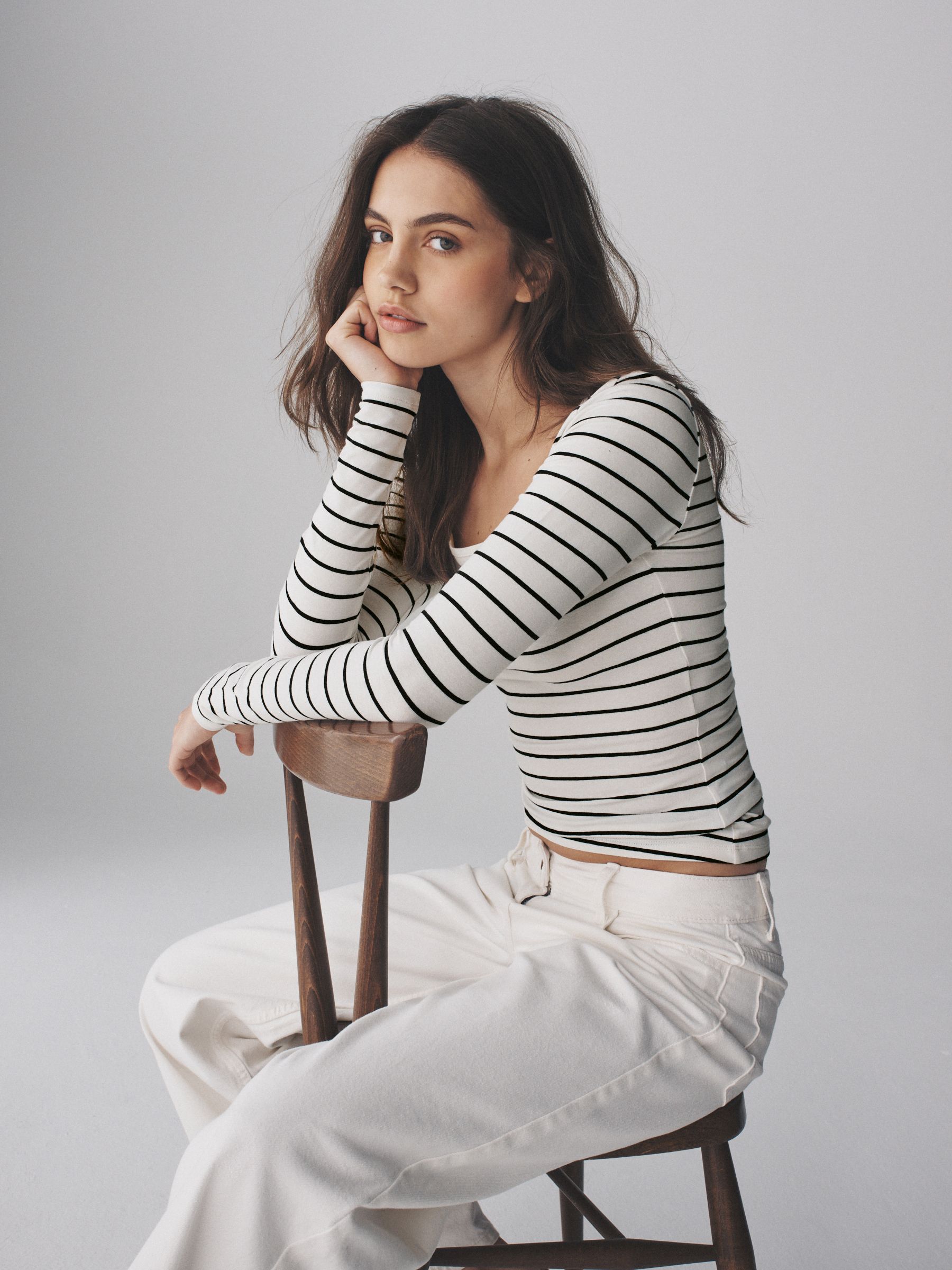Buy The Set 3 Pack Square Neck Long Sleeve T-Shirts Black/White