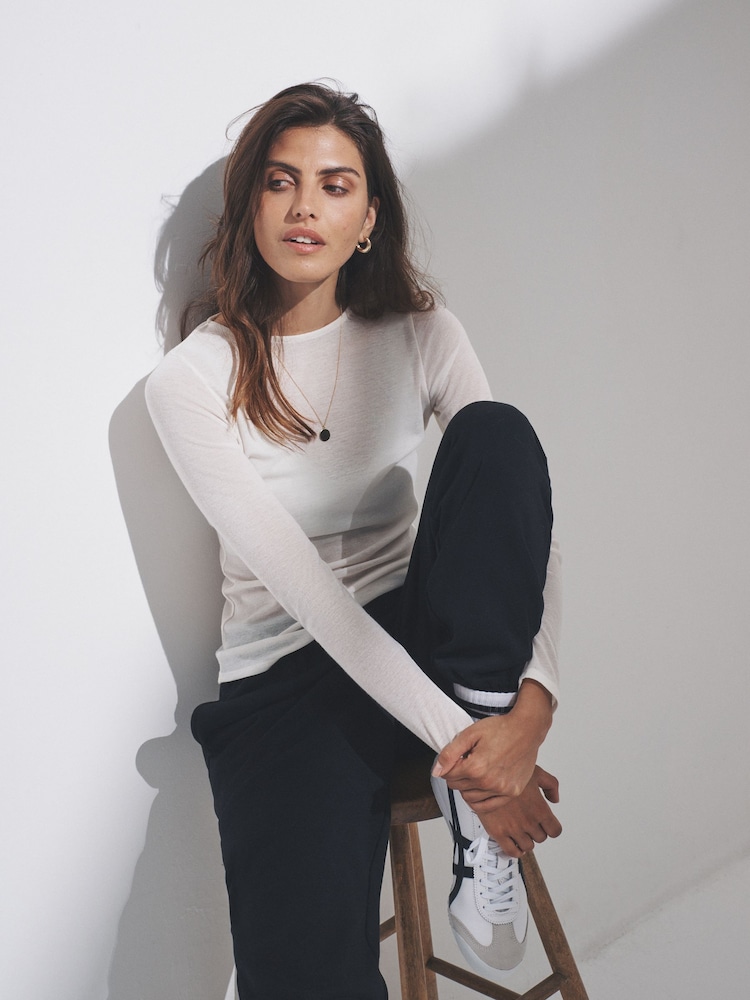 The Set Cream/Brown/Navy Blue 3 Pack Sheer Long Sleeve T-Shirts - Image 1 of 13 The Set Cream/Brown/Navy Blue 3 Pack Sheer Long Sleeve T-Shirts - Image 1 of 13