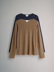 The Set Cream/Brown/Navy Blue 3 Pack Sheer Long Sleeve T-Shirts - Image 9 of 13