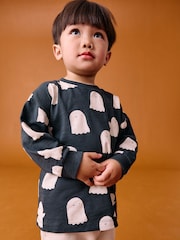 Grey/White Ghost All Over print Halloween Long Sleeve Graphic Print T-Shirt (3mths-7yrs) - Image 1 of 3