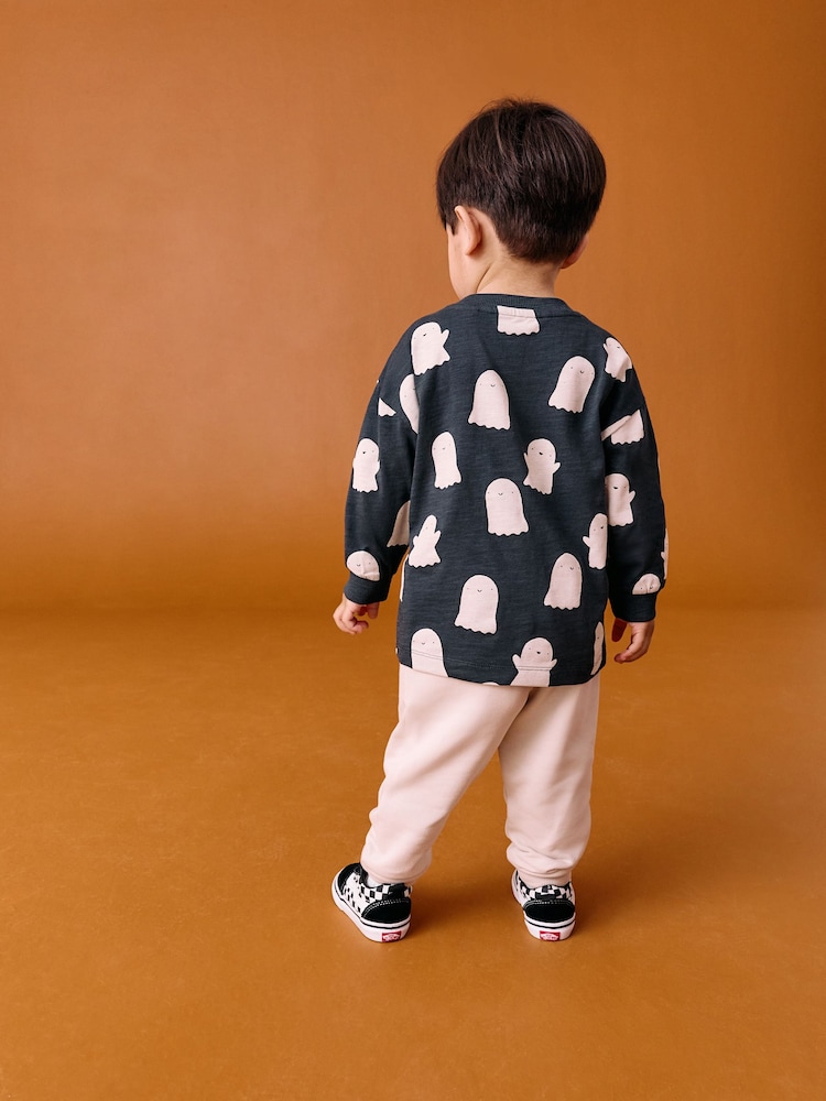 Grey/White Ghost All Over print Halloween Long Sleeve Graphic Print T-Shirt (3mths-7yrs) - Image 2 of 3