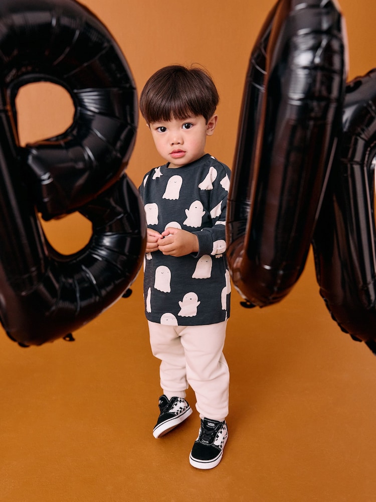 Grey/White Ghost All Over print Halloween Long Sleeve Graphic Print T-Shirt (3mths-7yrs) - Image 3 of 3