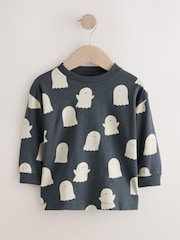 Grey/White Ghost All Over print Halloween Long Sleeve Graphic Print T-Shirt (3mths-7yrs) - Image 4 of 7