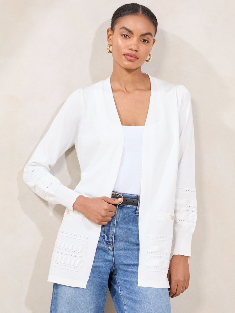 Lipsy White Pointelle Detail Longline Cardigan - Image 1 of 5