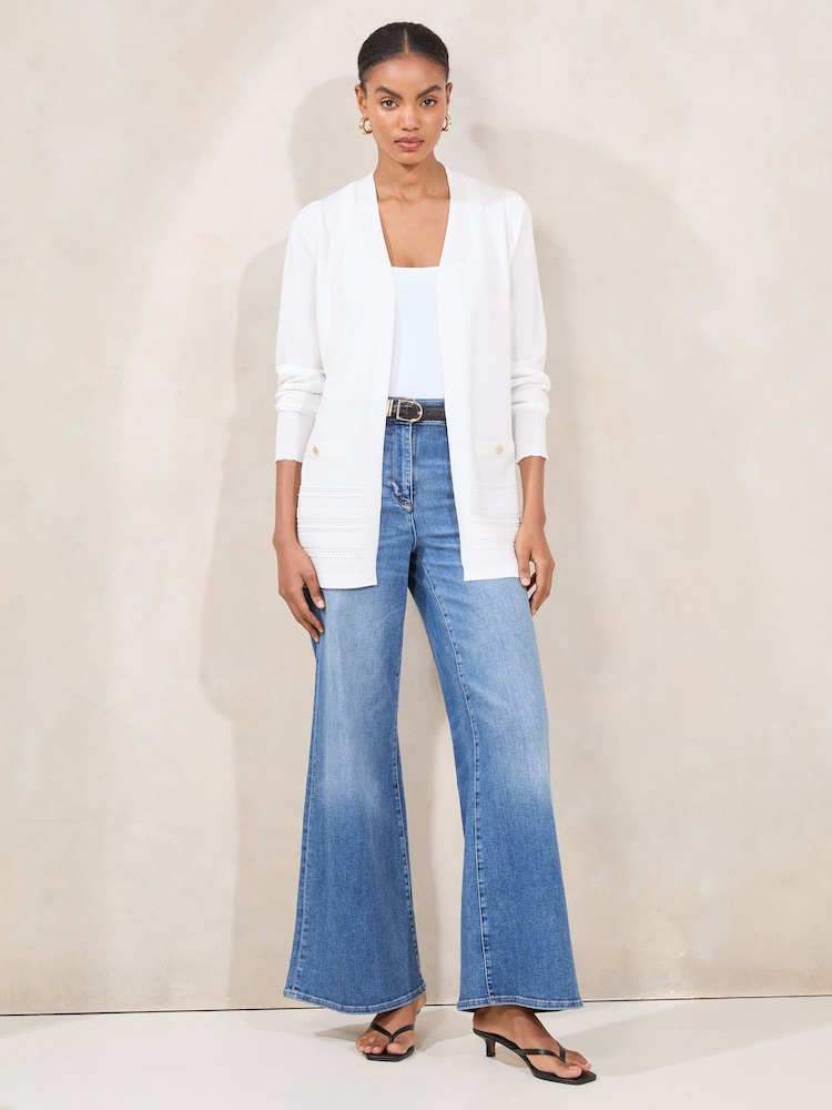 Lipsy White Pointelle Detail Longline Cardigan - Image 2 of 5