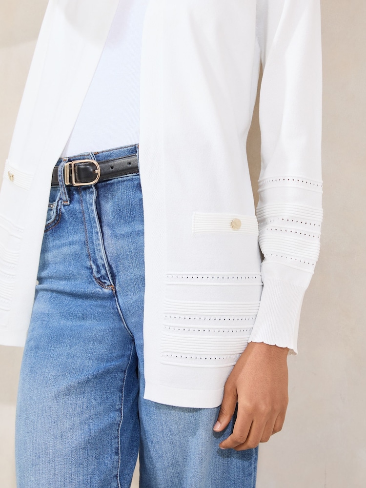 Lipsy White Pointelle Detail Longline Cardigan - Image 5 of 5
