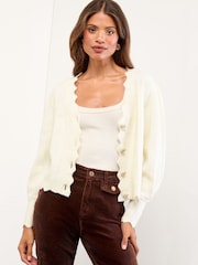 Lipsy Ivory Knitted Scallop Trim V-Neck Embellished Button Cardigan - Image 4 of 5
