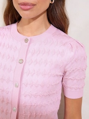 Lipsy Lilac Purple Pointelle Stitch Knit Short Sleeve Button Cardigan - Image 2 of 4