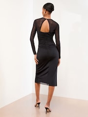 Lipsy Long Sleeve Embellished Trim Mesh Bodycon Midi Dress - Imagem 2 de 4