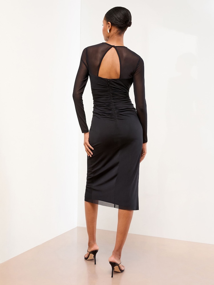 Lipsy Long Sleeve Embellished Trim Mesh Bodycon Midi Dress - Imagem 2 de 4
