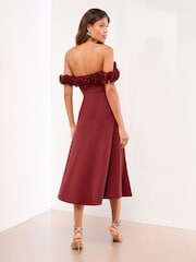 Lipsy Burgundy Red Ruffle Bardot Fit And Flare Midi Dress - Image 4 of 4
