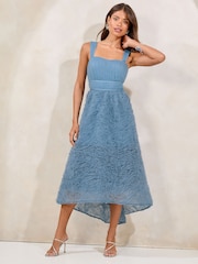 Lipsy Blue Premium Textured 3D Skater Prom Midi Dress - Image 1 of 4