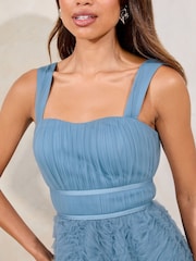 Lipsy Blue Premium Textured 3D Skater Prom Midi Dress - Image 2 of 4
