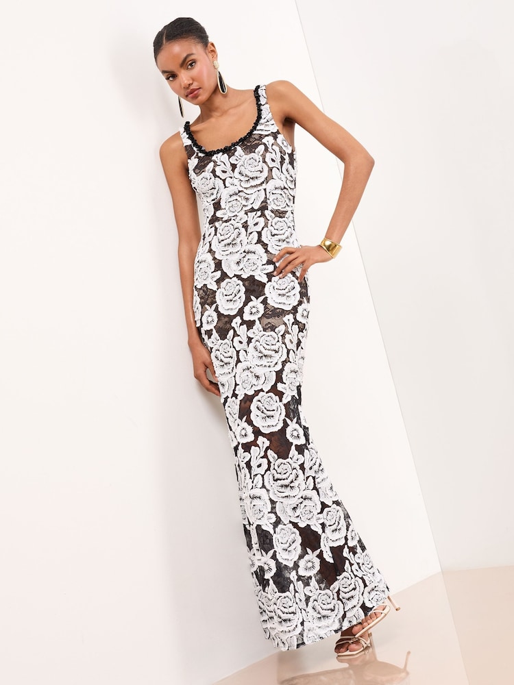 Vestido longo bordado Lipsy Premium 3D Rose - Imagem 1 de 4