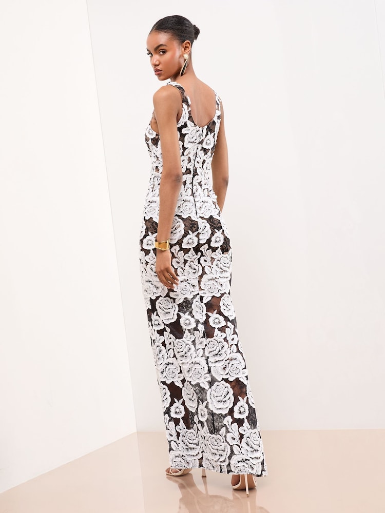Vestido longo bordado Lipsy Premium 3D Rose - Imagem 4 de 4