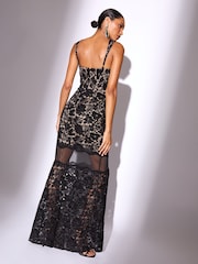 Lipsy Black/Nude Premium Lace Embellished Corsage Maxi Dress - Image 4 of 4