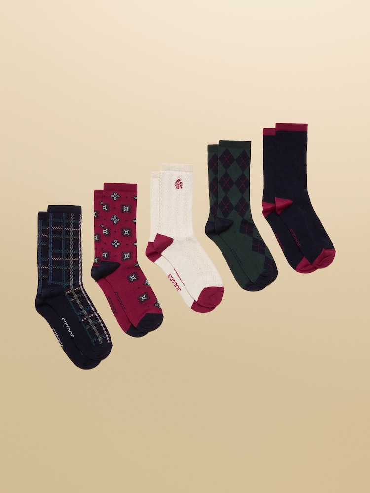 Joules Everyday Navy Heritage 5 Pack Ankle Socks - Image 1 of 3 Joules Everyday Navy Heritage 5 Pack Ankle Socks - Image 1 of 3