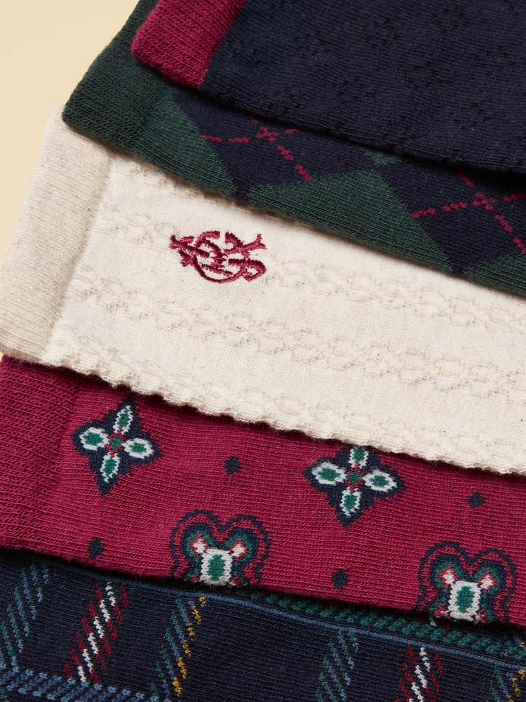 Joules Everyday Navy Heritage 5 Pack Ankle Socks - Image 2 of 3 Joules Everyday Navy Heritage 5 Pack Ankle Socks - Image 2 of 3