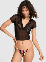 Victoria's Secret PINK Black Mesh Cover Up Crop Top - Image 1 of 3