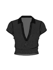 Victoria's Secret PINK Black Mesh Cover Up Crop Top - Image 3 of 3