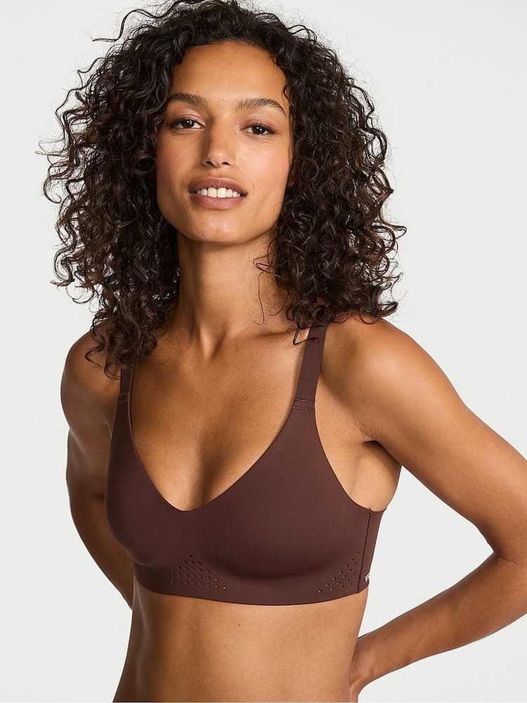 Victoria's Secret Ganache Brown Featherweight™ Medium V-Neck Sports Bra - Image 1 of 2 Victoria's Secret Ganache Brown Featherweight™ Medium V-Neck Sports Bra - Image 1 of 2