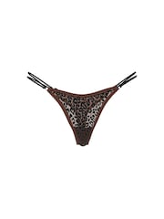 Victoria's Secret PINK Brown Leopard Mini Scoop Thong Logo Mesh Knickers - Image 3 of 3