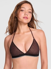 Victoria's Secret PINK Brown Leopard Halterneck Mesh Logo Halter Triangle Bralette - Image 1 of 2