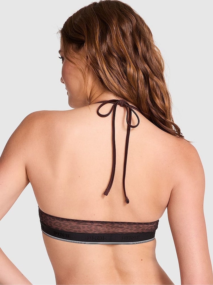 Victoria's Secret PINK Brown Leopard Halterneck Mesh Logo Halter Triangle Bralette - Image 2 of 2