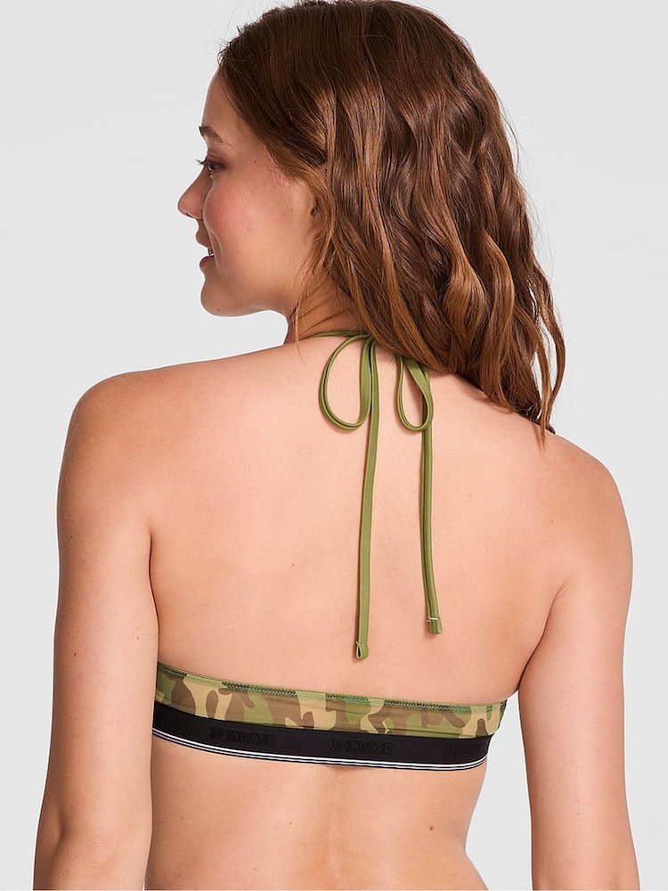 Victoria's Secret PINK Camo Green Halterneck Mesh Logo Halter Triangle Bralette - Image 2 of 2