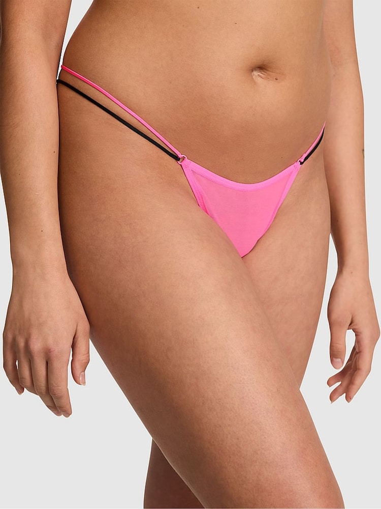 Victoria's Secret PINK Radiant Rose Pink Mini Scoop Thong Logo Mesh Knickers - Image 1 of 2