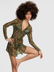 Victoria's Secret PINK Green Camo Mesh Cover Up Shirt Dress - Image 1 of 2