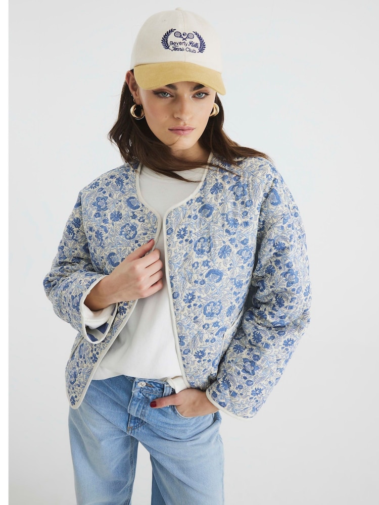River Island Reversible Floral Stripe Quilted Jacket - Image 1 of 5