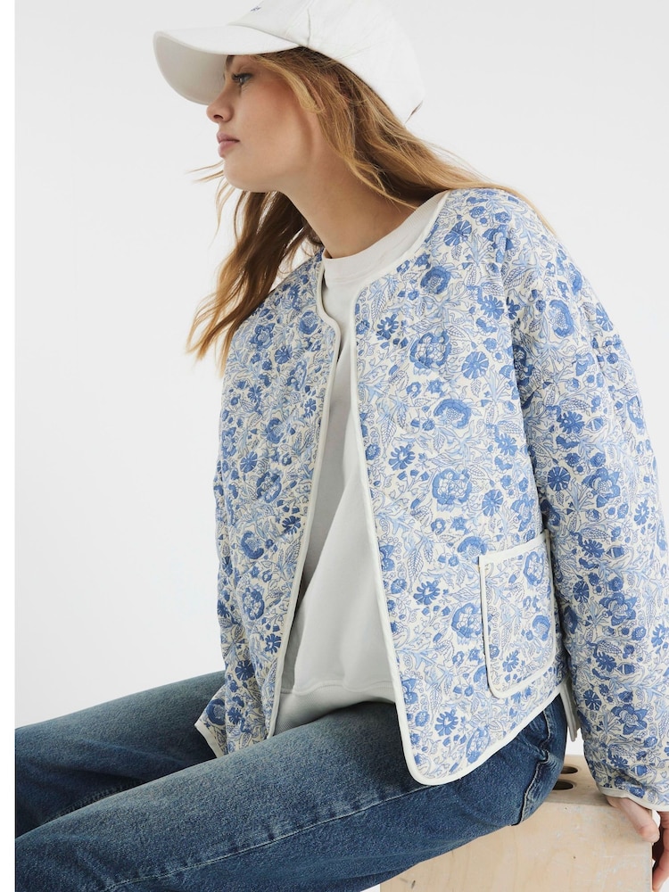 River Island Blue Reversible Floral Stripe Quilted Jacket - Image 3 of 5