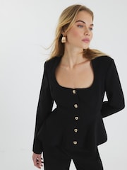 River Island Black Peplum Button Front Blazer - Image 1 of 6