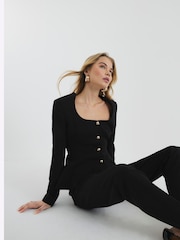 River Island Black Peplum Button Front Blazer - Image 3 of 6