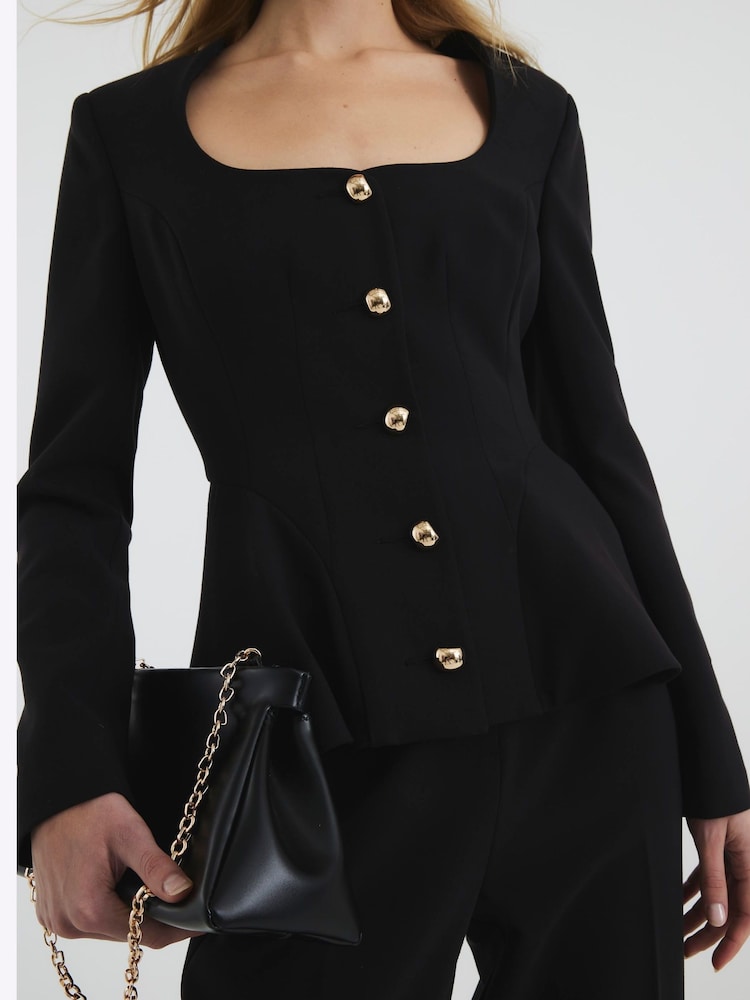 Zwart - River Island Peplum Button Front Blazer - Image 4 of 6