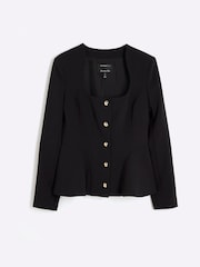 River Island Black Peplum Button Front Blazer - Image 5 of 6