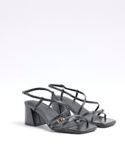 أسود - River Island Strappy Block Heel Sandals - صورة 3 من 6
