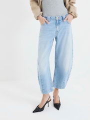 River Island Light Blue Seamed Barrel Jeans - Image 1 of 6
