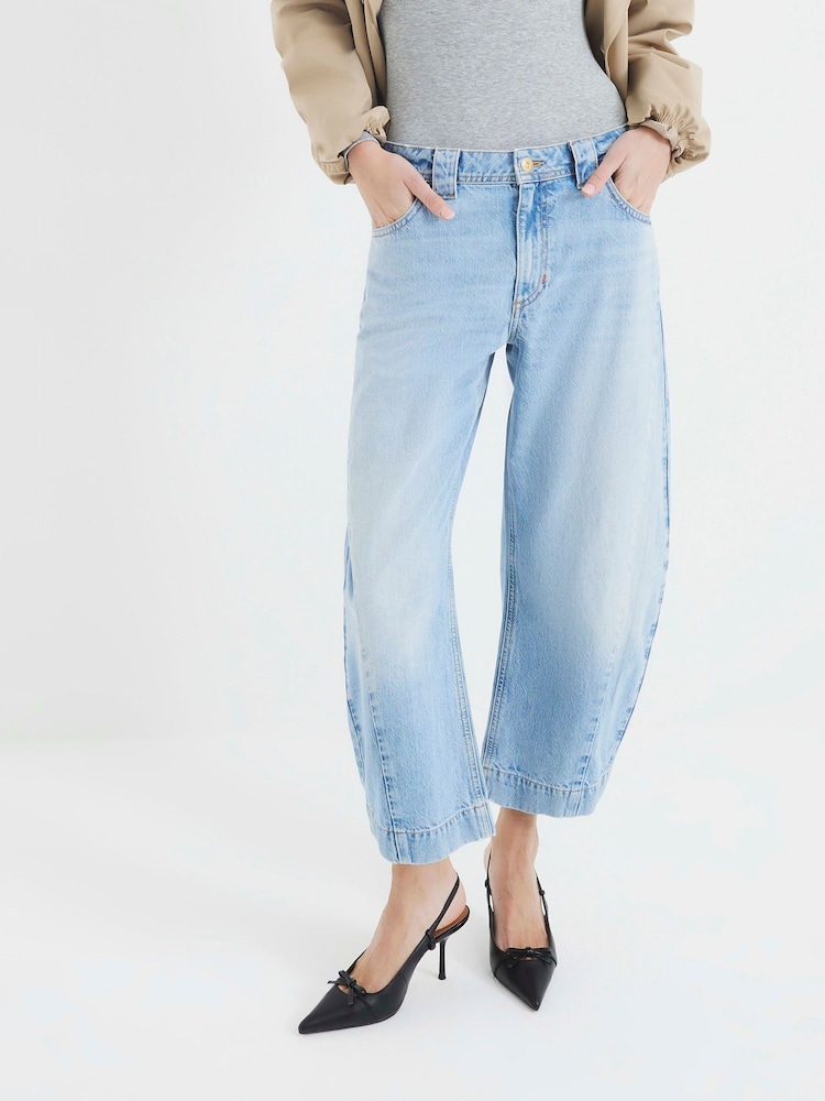 River Island Light Blue Seamed Barrel Jeans - Image 1 of 6