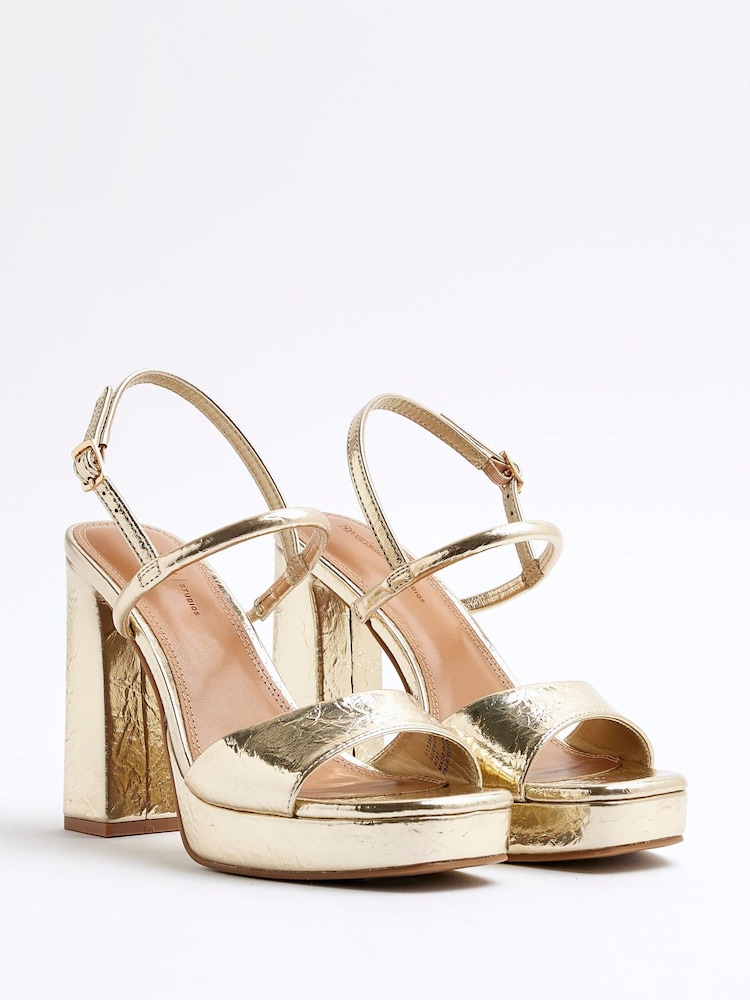 River Island Gold Sling Back Platform Sandals - Image 3 of 6