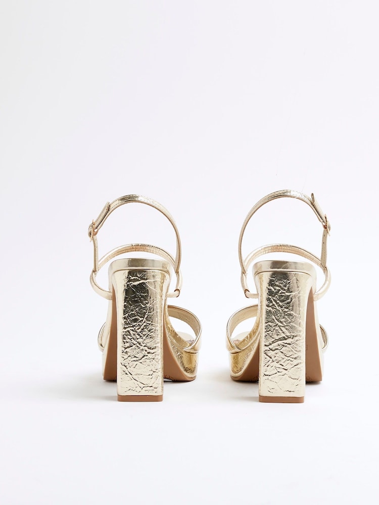 River Island Gold Sling Back Platform Sandals - Image 4 of 6