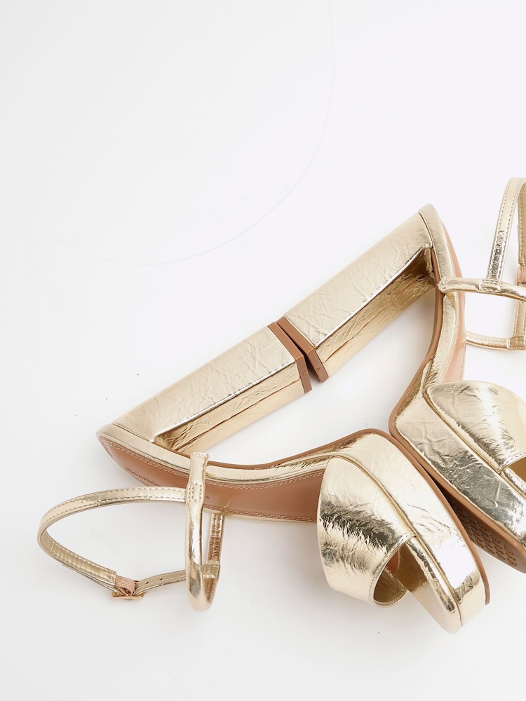 River Island Gold Sling Back Platform Sandals - Image 5 of 6